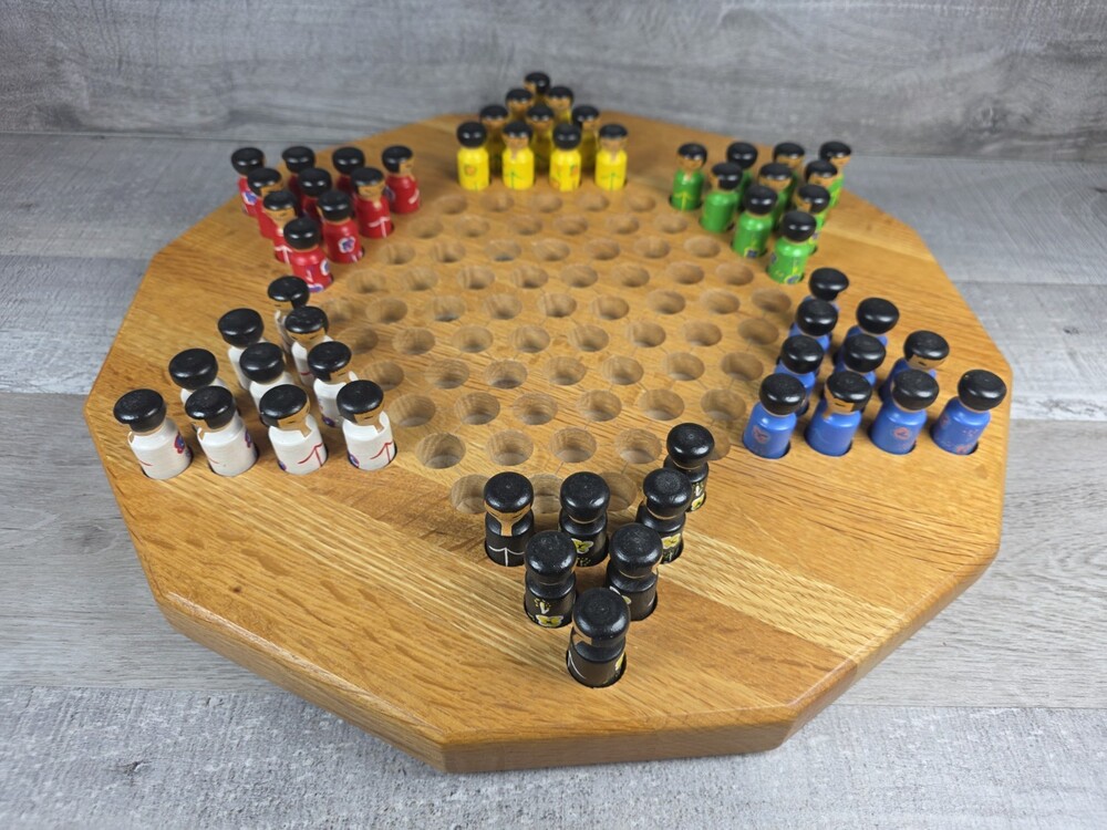 Rare Artisian Wood Chinese Checkers Handcrafted Tarasiewcz Toy Tree Peg Men b57